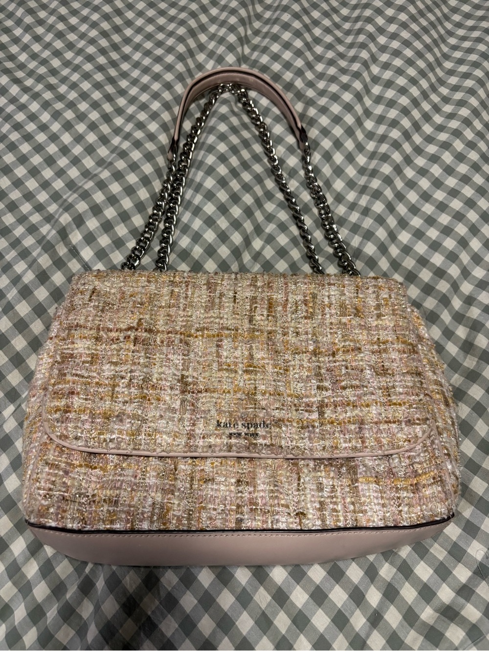 kate spade Pink Tweed Chain-Handle Shoulder Bag with Leather Trim